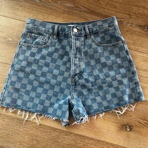 Women’s PacSun Checkered Cut Off Denim Shorts